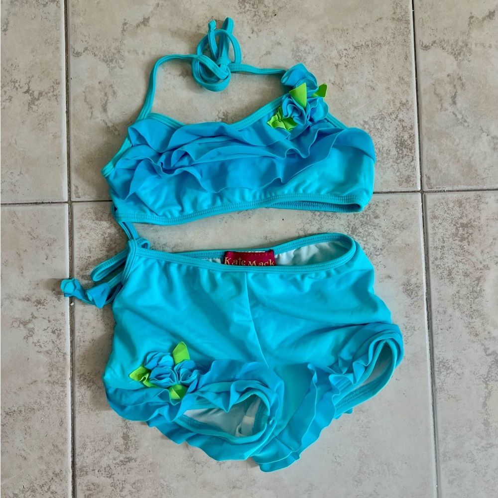 Kate Mack Blue and Green Ruffle Bikini